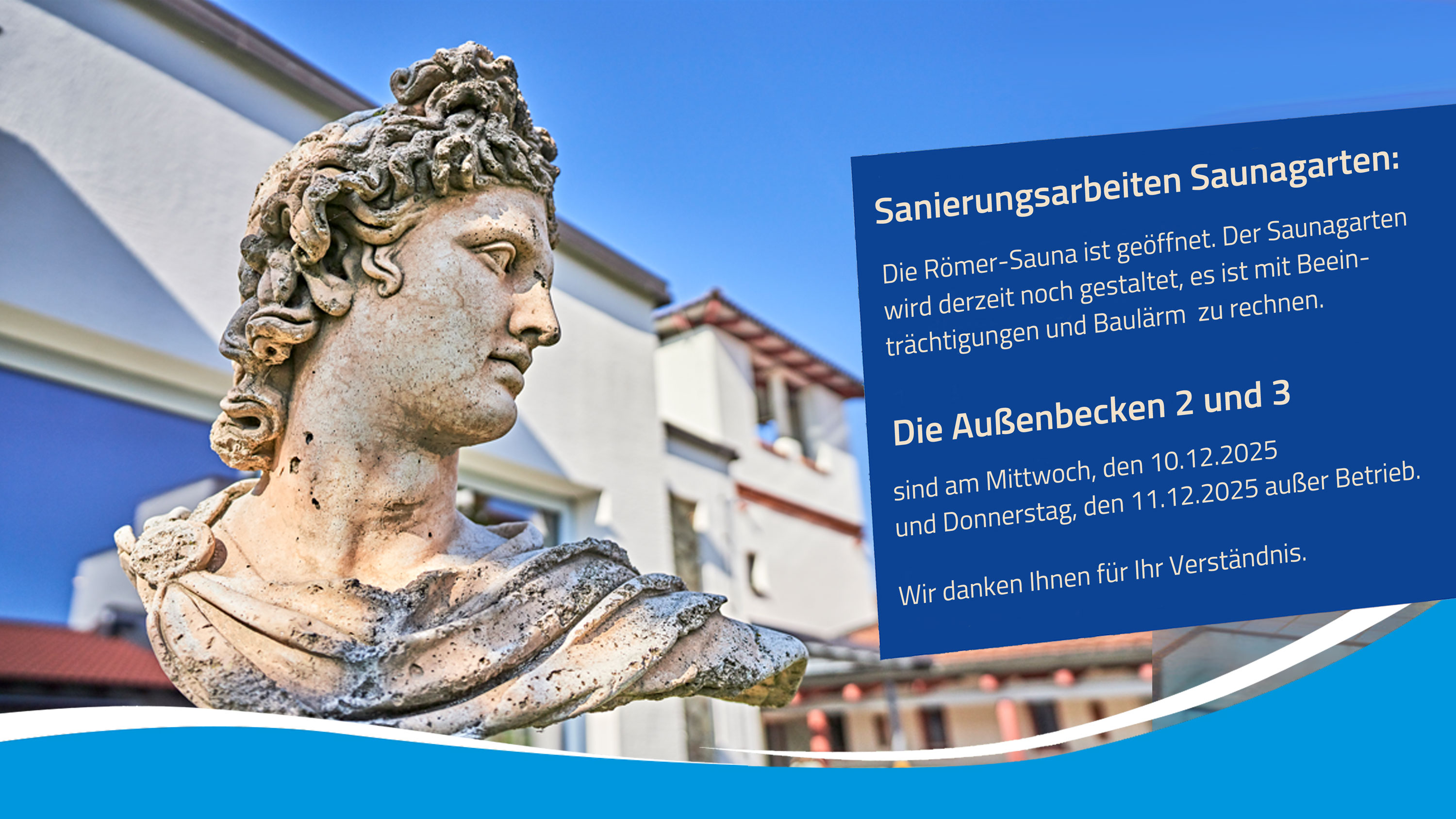 Hinweis Sperrung Saunagarten und Außenbecken 2+3