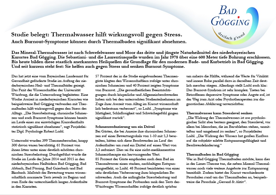 Vorschaubild eines Zeitschriftenartikels: Studie belegt – Thermalwasser hilft wirkungsvoll gegen Stress